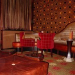 Leather Wall Tiles and French Gator-embossed leather on ottomans at the Beau Rivage, Biloxi, MS, as designed by RDH, Dallas.