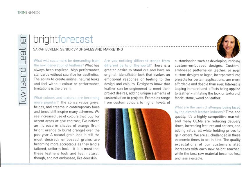 Townsend Leather in Aircraft Interiors International Magazine