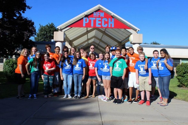 PTECH students at the official ribbon cutting